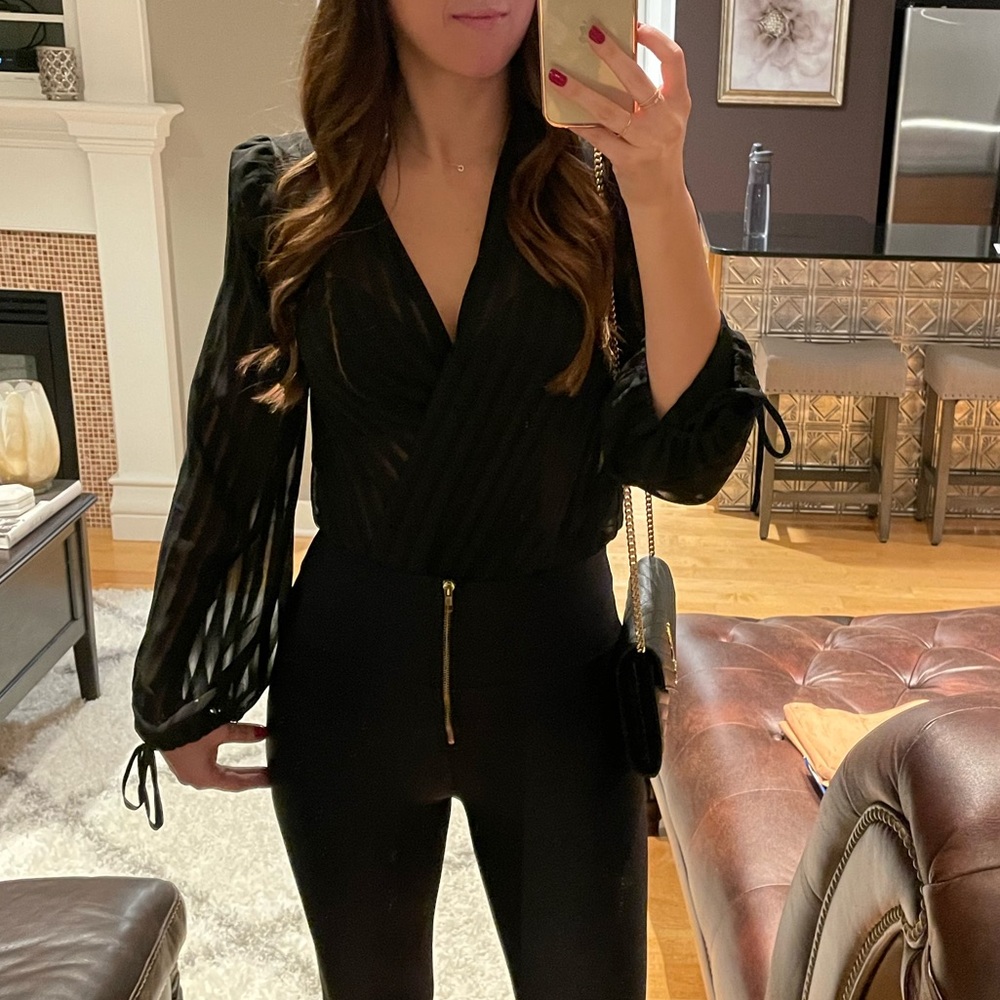 Forever 21 Black Striped Sheer Bodysuit